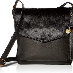 LUCKY BRAND Rela Large Crossbody Bag Black Leather Calf Hair New NWT